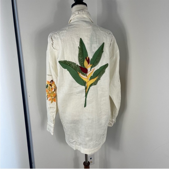 Farm Rio Tropical Destination Embroidered Beaded Linen Shirt - Picture 12 of 14